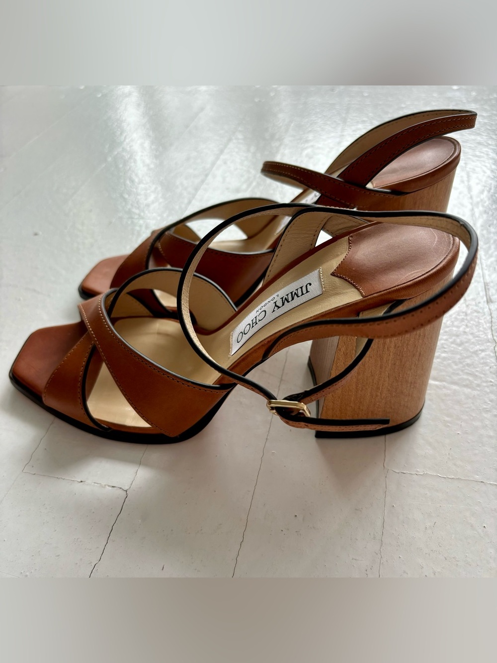 Jimmy Choo Tan Leather Block Heel Sandals - Picture 4 of 7
